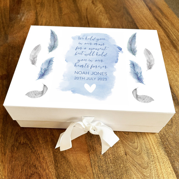 Baby Boy Loss Memorial Blue Feather Miscarriage Memory Rememberence Keepsake Box