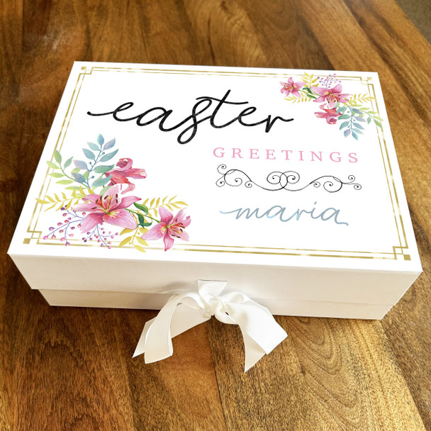Lilies Easter Greetings Personalised Chocolate Treats Sweets Hamper Gift Box