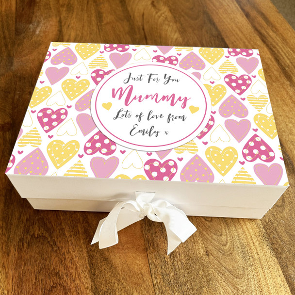 Mummy Yellow Pink Heart Pattern Mother's Day Birthday Keepsake Memory Gift Box