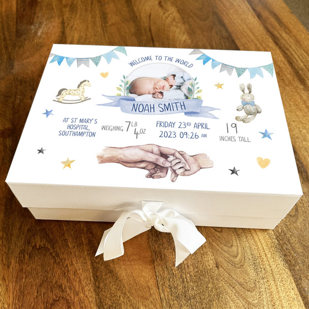 New Baby Shower Boy Photo Hand Holding Keepsake Memory Hamper Gift Box