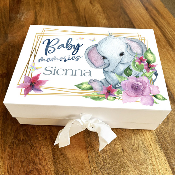 New Baby Shower Elephant Memories Personalised Keepsake Memory Hamper Gift Box