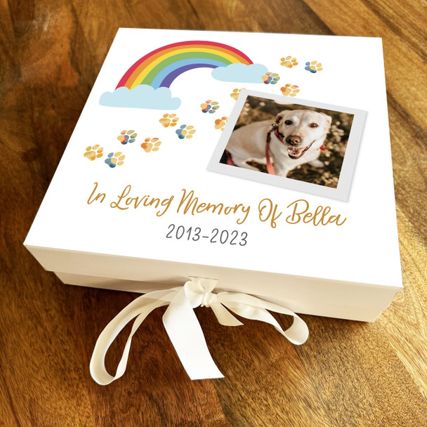 Pet Dog Cat Memorial Rainbow Photo Square Memory Rememberence Keepsake Box