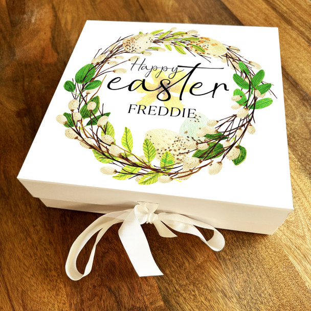 Watercolour Easter Spring Wreath Square Chocolate Treats Sweets Hamper Gift Box