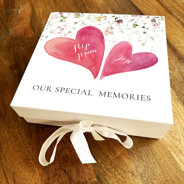 Watercolour Hearts Step Mum Me Special Memories Square Keepsake Hamper Gift Box