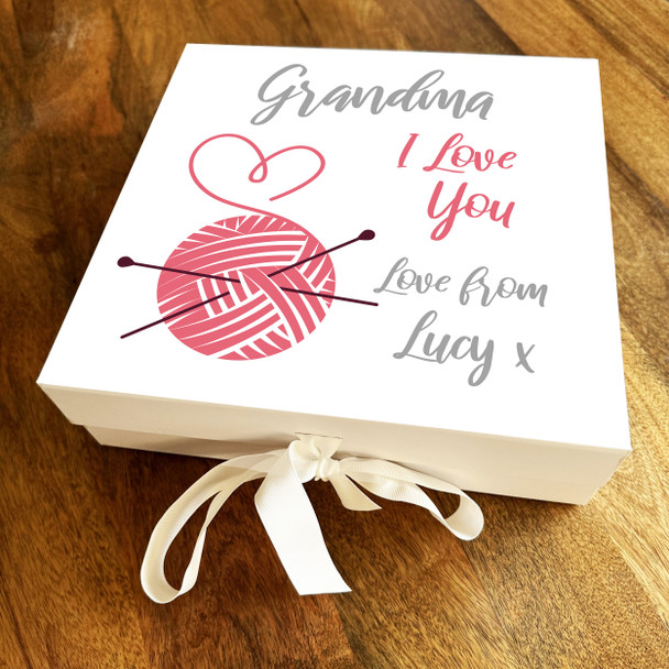 Grandma Knitting Heart Mother's Day Birthday Square Keepsake Memory Gift Box