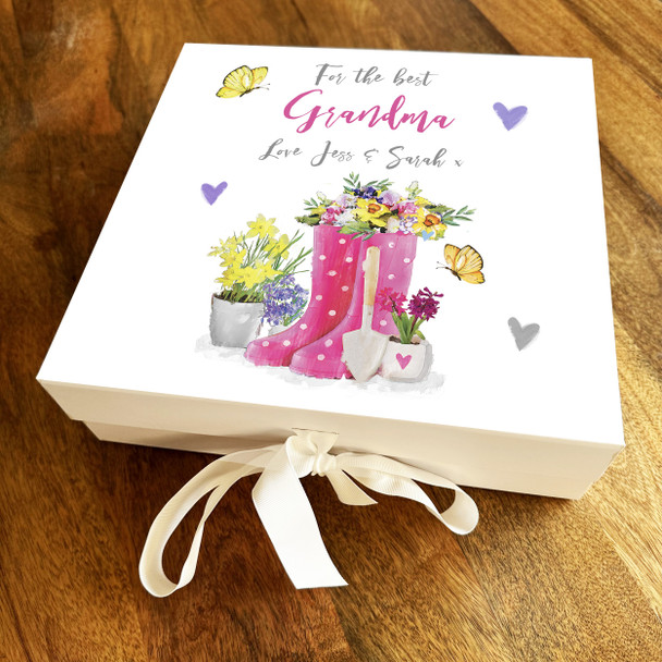 Grandma Wellies Garden Mother's Day Birthday Square Keepsake Memory Gift Box