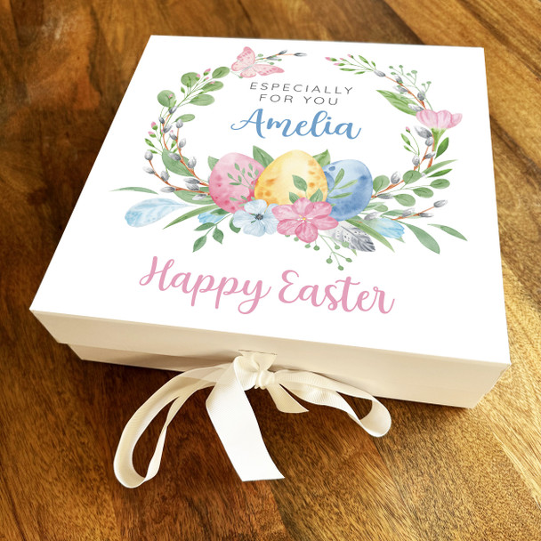 Happy Easter Floral Wreath Square Chocolate Treats Sweets Hamper Gift Box