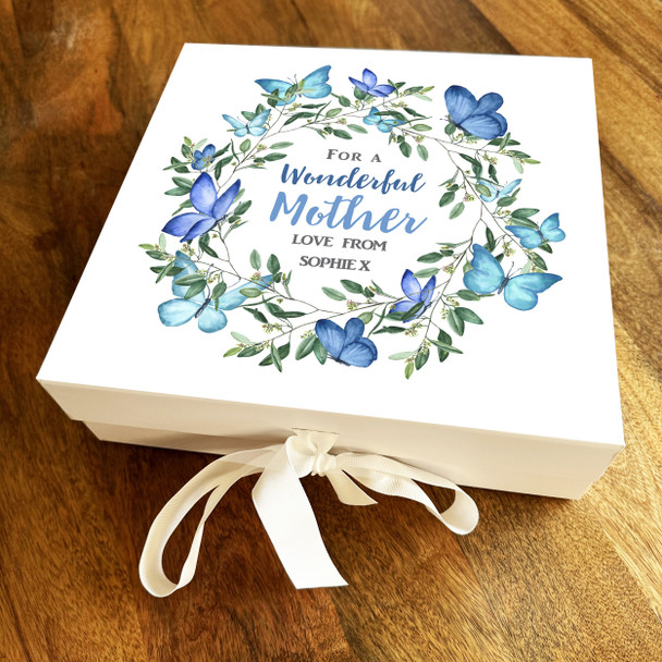 Mum Blue Butterfly Mother's Day Birthday Square Keepsake Memory Hamper Gift Box
