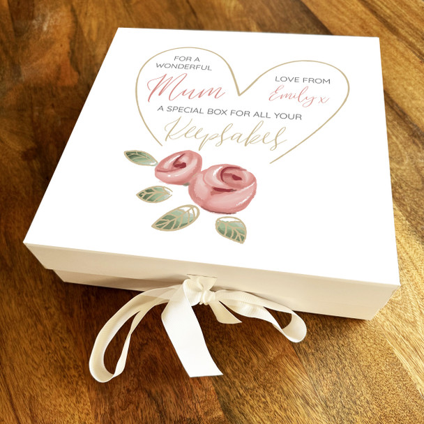 Mum Heart Flowers Gold Mother's Day Birthday Square Keepsake Memory Gift Box