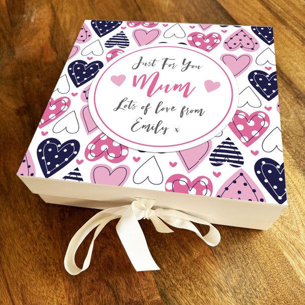 Mum Pink Purple Heart Mother's Day Birthday Square Keepsake Memory Gift Box