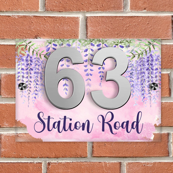 Wisteria Flower Purple 3D Acrylic House Address Sign Door Number Plaque