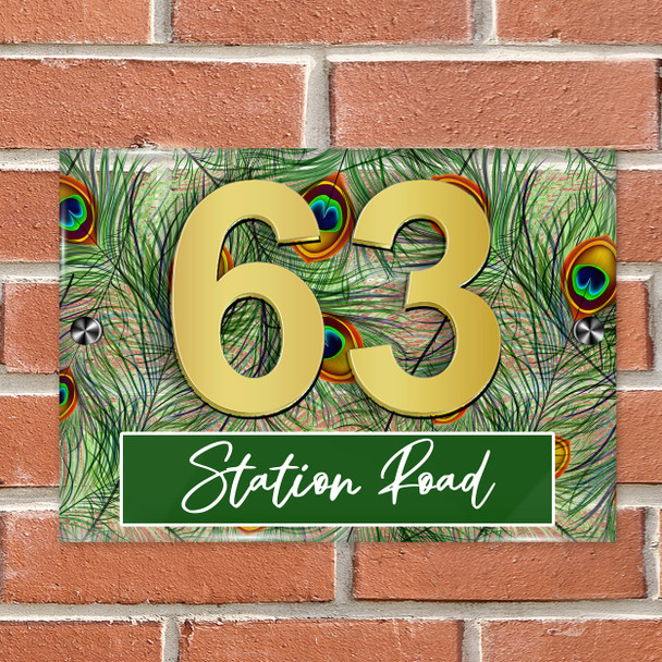 Peacock Bird Feathers 3D Acrylic House Address Sign Door Number Plaque