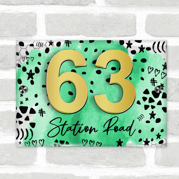 Teal Green Watercolour Abstract 3D Acrylic House Address Sign Door Number Plaque