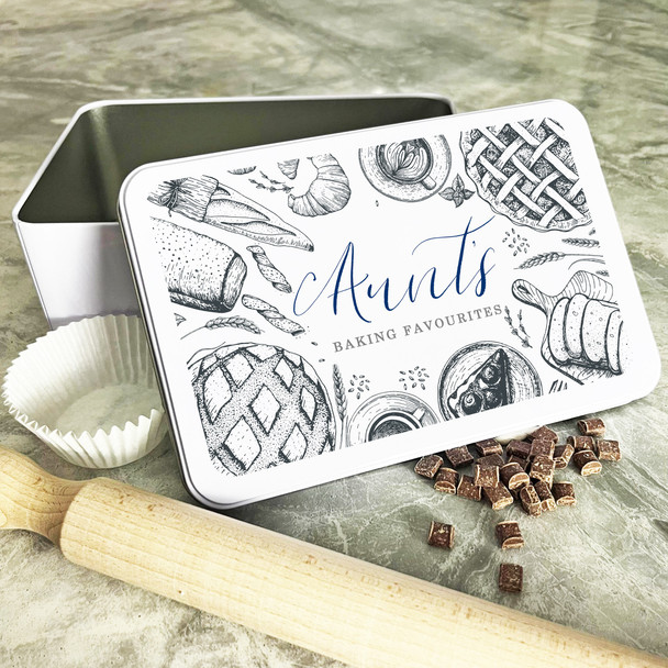 Personalised Aunt Baking Favourites Grey Biscuit Baking Treats Sweets Cake Tin