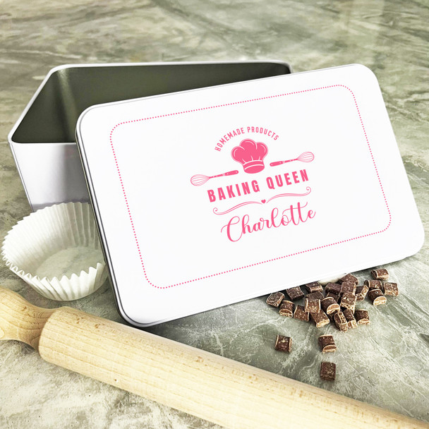 Personalised Baking Queen Chef's Hat Pink Biscuit Baking Treats Sweets Cake Tin