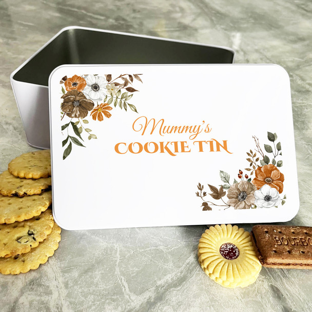 Personalised Autumnal Watercolour Flowers Mummy's Cake Cookie Biscuit Tin