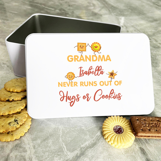 Personalised Grandma Never Runs Out Hugs Cookies Cake Treat Sweets Biscuit Tin