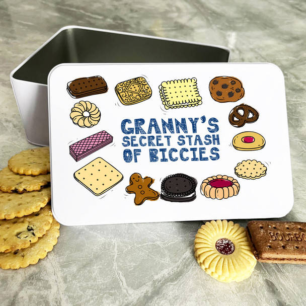 Personalised Granny's Secret Stash Of Biccies Cake Treat Sweets Biscuit Tin