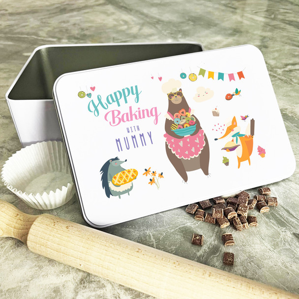 Personalised Happy Baking With Mummy Bear Animals Biscuit Baking Sweets Cake Tin