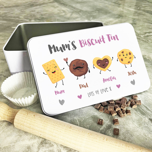 Personalised Mum's Biscuit Cute Names Lots Of Love Cake Tin