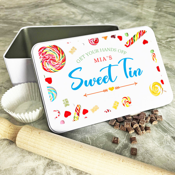 Personalised Sweet Treat Hands Off Sweetie Biscuit Cake Tin