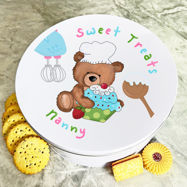 Personalised Round Baking Teddy Sweet Treats By Nanny Biscuit Cake Treat Tin