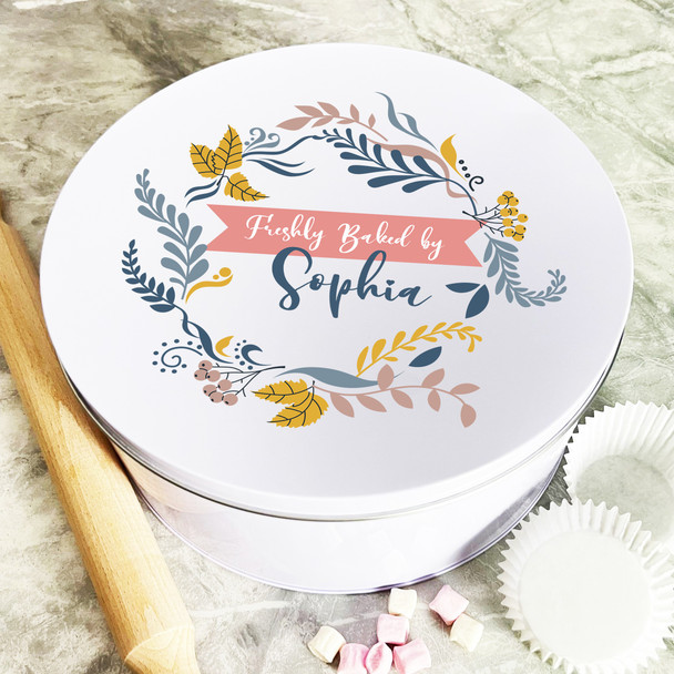 Personalised Round Freshly Baked By Biscuit Baking Treats Sweets Cake Tin