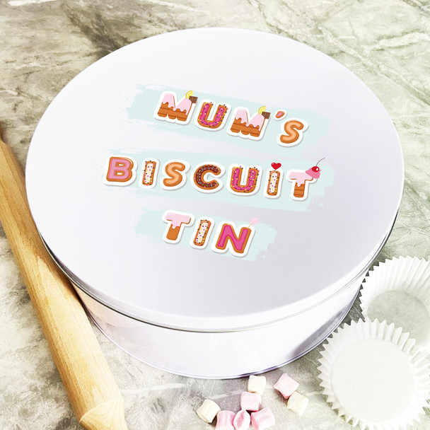 Personalised Round Cute Cookies Font Mum's Cake Treat Sweets Biscuit Cake Tin