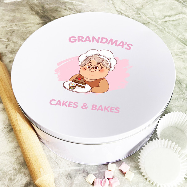 Personalised Round Cute Grandma Holding Bakes Biscuit Baking Treats Cake Tin