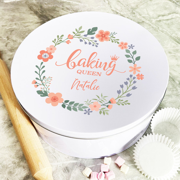 Personalised Round Baking Queen Peach Biscuit Baking Sweets Cake Tin