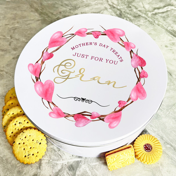 Personalised Round Just For You Mother's Day Gran Biscuit Sweets Cake Treat Tin