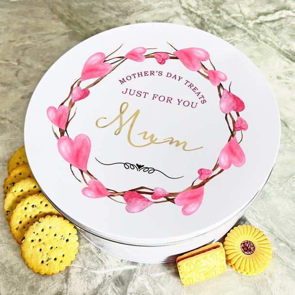 Personalised Round Just For You Mothers Day Mum Biscuit Sweets Cake Treat Tin