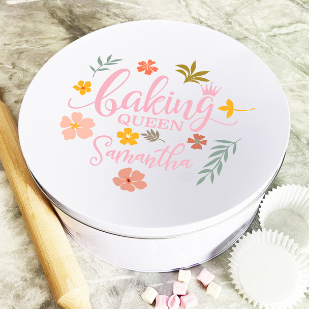 Personalised Round Baking Queen Flowers Leaves Biscuit Baking Sweets Cake Tin