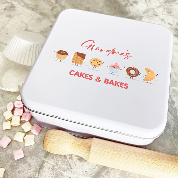 Personalised Square Pastry Grandmas Cakes & Bakes Biscuit Baking Treats Cake Tin