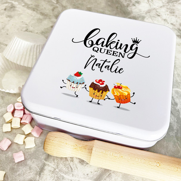 Personalised Square Funny Dancing Baking Queen Biscuit Treats Cake Tin