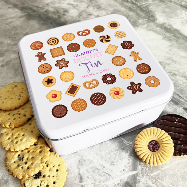Personalised Square Assorted Granny's Biscuit Hands Off Cake Tin