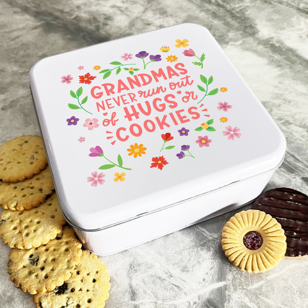 Personalised Square Grandmas Hugs Cookies Flowers Cake Treat Sweets Biscuit Tin