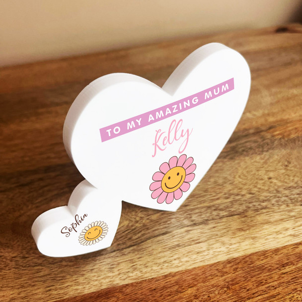 Mum Daisy Flowers Family Hearts 1 Big 1 Small Personalised Gift Acrylic Ornament