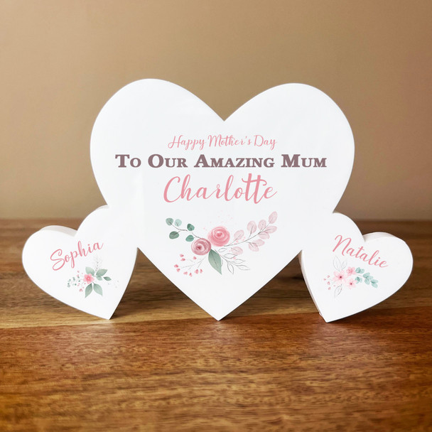 Mother's Day Mum Floral Family Hearts 2 Small Personalised Gift Acrylic Ornament