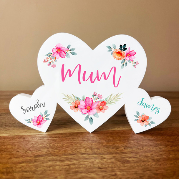 Mum Flowers Pretty Pink Family Hearts 2 Small Personalised Gift Acrylic Ornament
