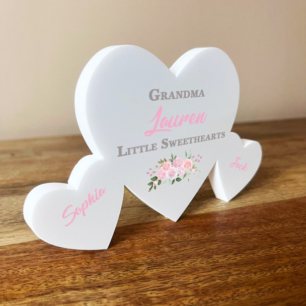 Grandma Pink Roses Family Hearts 2 Small Personalised Gift Acrylic Ornament