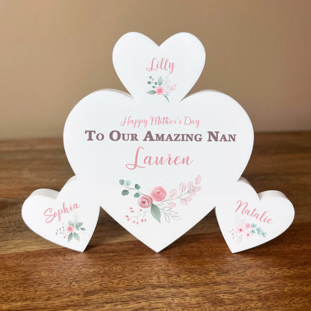 Mother's Day Nan Floral Family Hearts 3 Small Personalised Gift Acrylic Ornament