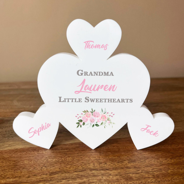 Grandma Pink Roses Family Hearts 3 Small Personalised Gift Acrylic Ornament