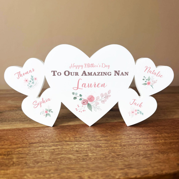 Mother's Day Nan Floral Family Hearts 4 Small Personalised Gift Acrylic Ornament