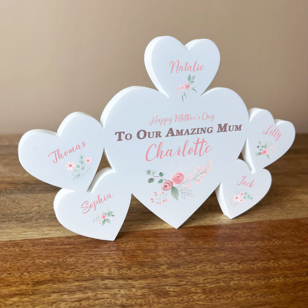 Mother's Day Mum Floral Family Hearts 5 Small Personalised Gift Acrylic Ornament