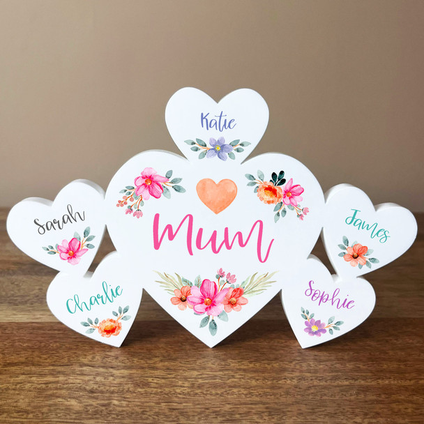 Mum Flowers Pretty Pink Family Hearts 5 Small Personalised Gift Acrylic Ornament