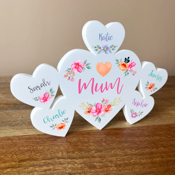 Mum Flowers Pretty Pink Family Hearts 5 Small Personalised Gift Acrylic Ornament