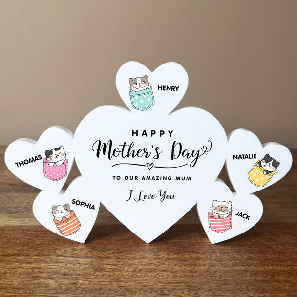 Mother's Day Cat Kitten Family Hearts 5 Small Personalised Gift Acrylic Ornament