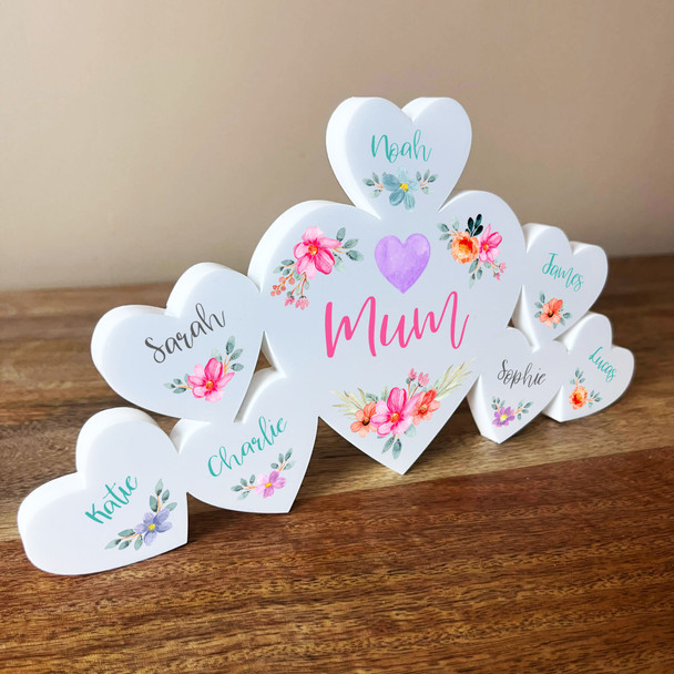 Mum Flowers Pretty Pink Family Hearts 7 Small Personalised Gift Acrylic Ornament