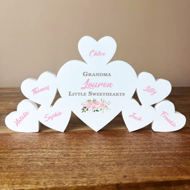 Grandma Pink Roses Family Hearts 7 Small Personalised Gift Acrylic Ornament